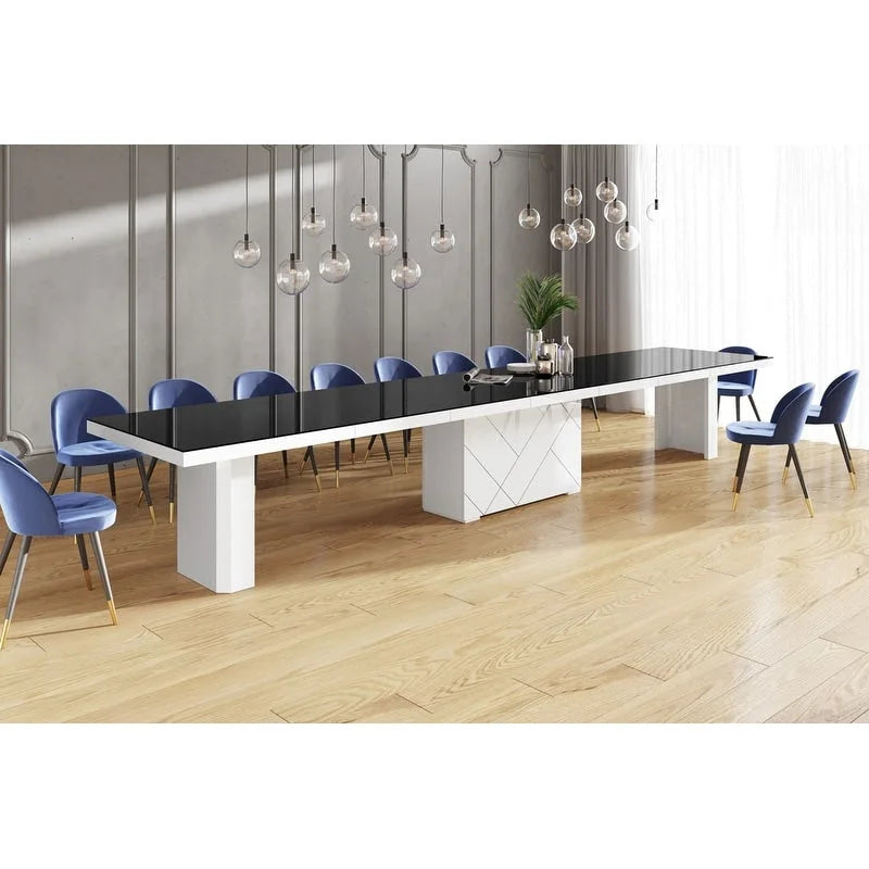 Table à manger extensible laquée brillante avec 6 rallonges – Peut accueillir jusqu'à 20 personnes