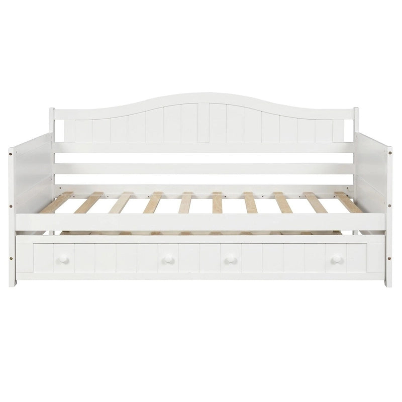 Lit de repos double en pin avec lit gigogne – Design à rainures et languettes