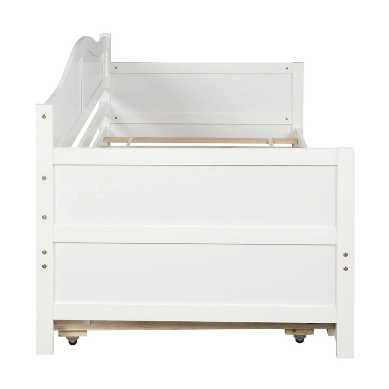 Lit de repos double en pin avec lit gigogne – Design à rainures et languettes