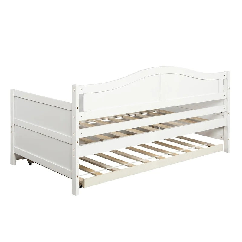 Lit de repos double en pin avec lit gigogne – Design à rainures et languettes