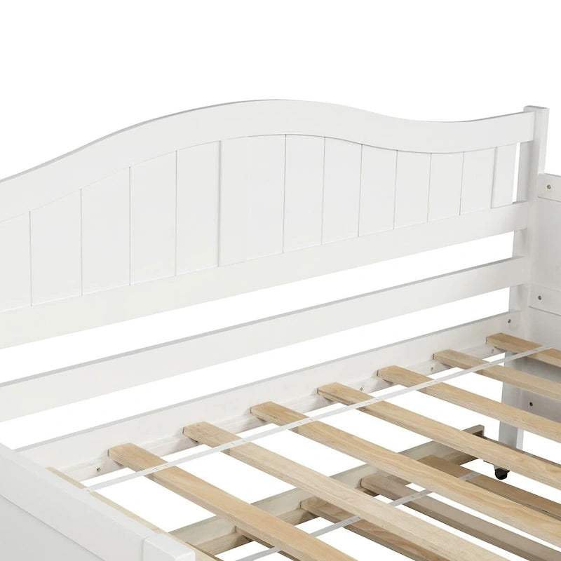 Lit de repos double en pin avec lit gigogne – Design à rainures et languettes