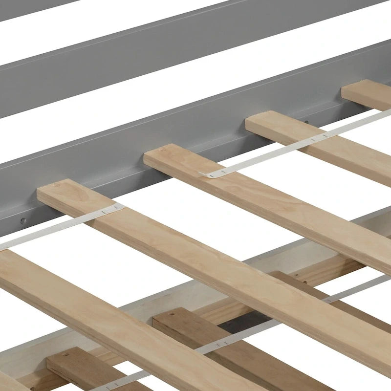 Lit de repos double en pin avec lit gigogne – Design à rainures et languettes