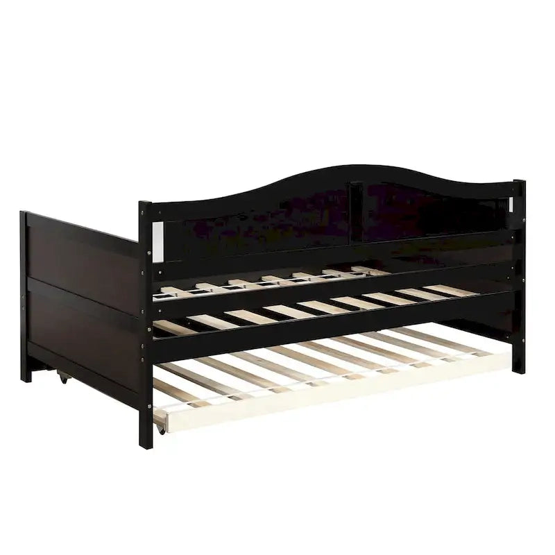 Lit de repos double en pin avec lit gigogne – Design à rainures et languettes