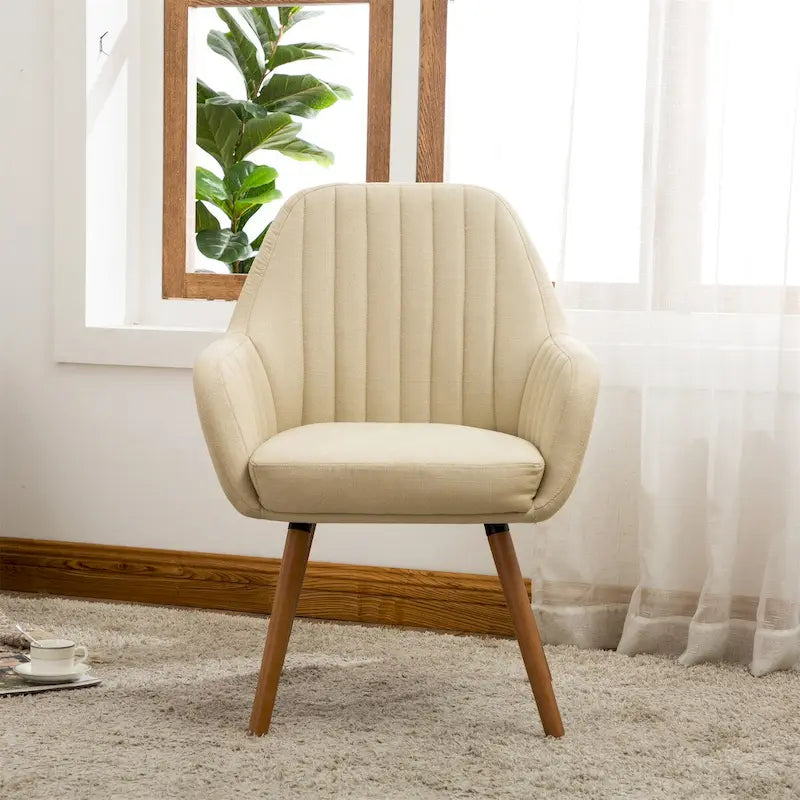 Fauteuil d'appoint en tissu rembourré avec coussin capitonné et pieds en bois – Gris / Tan