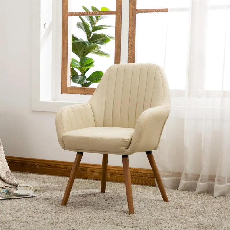 Fauteuil d'appoint en tissu rembourré avec coussin capitonné et pieds en bois – Gris / Tan
