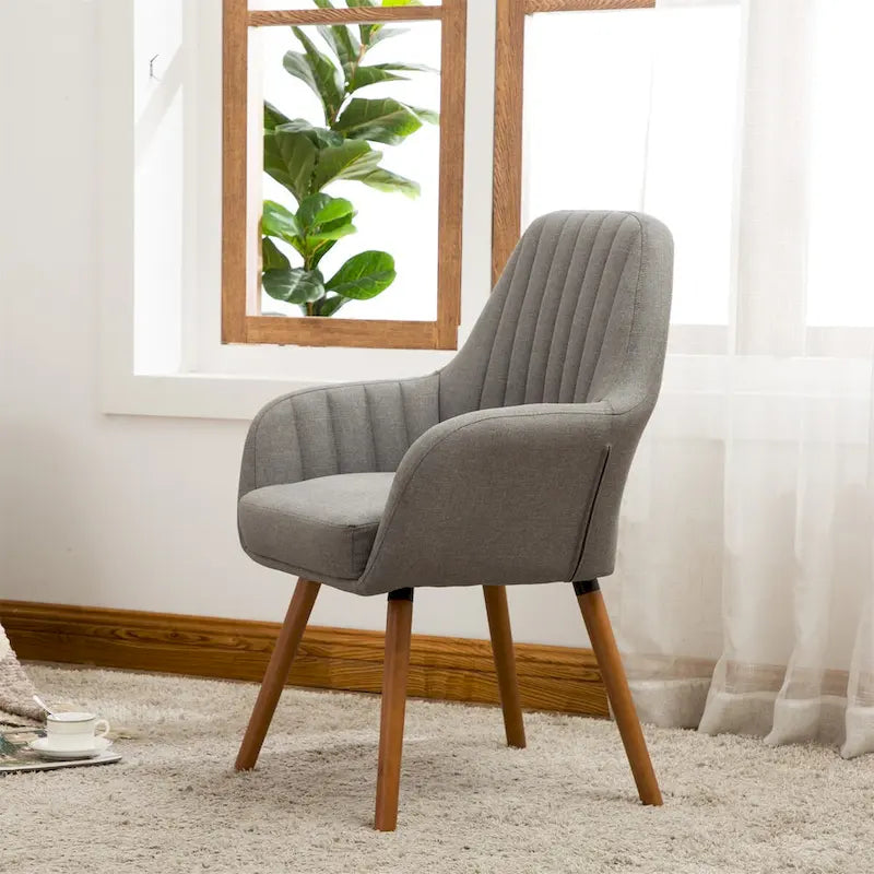 Fauteuil d'appoint en tissu rembourré avec coussin capitonné et pieds en bois – Gris / Tan