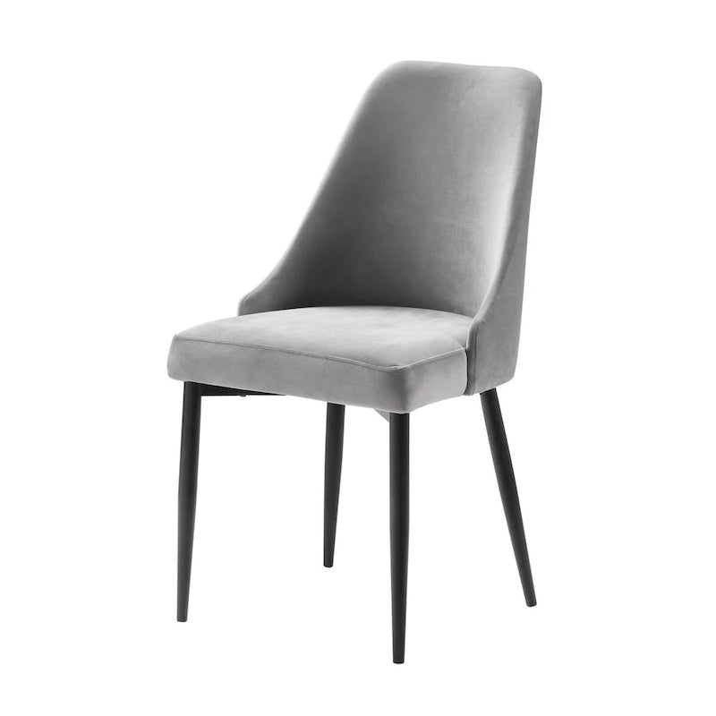 Chaises de salle à manger en velours gris avec dossier haut incurvé et pieds en métal noir