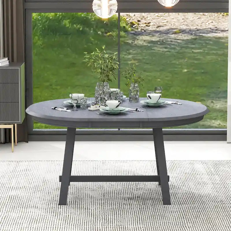 Table à manger ronde extensible en bois avec pieds en hévéa