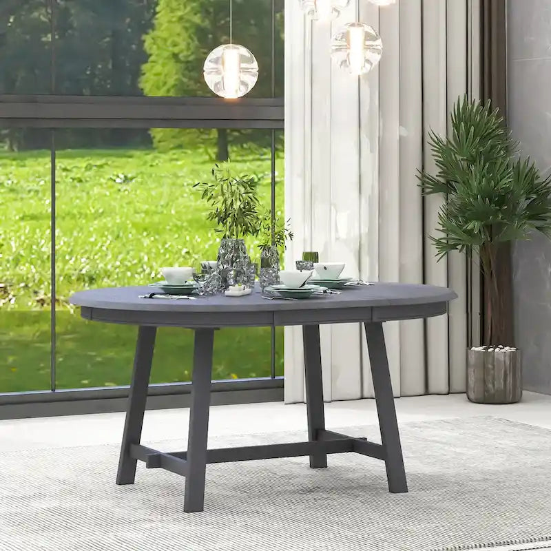 Table à manger ronde extensible en bois avec pieds en hévéa