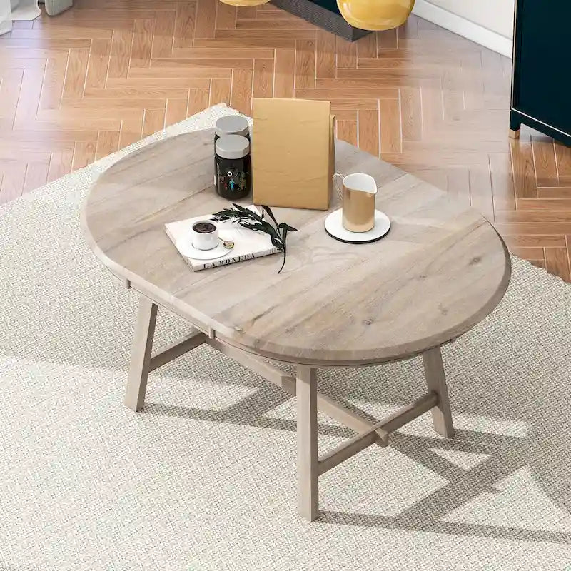 Table à manger ronde extensible en bois avec pieds en hévéa