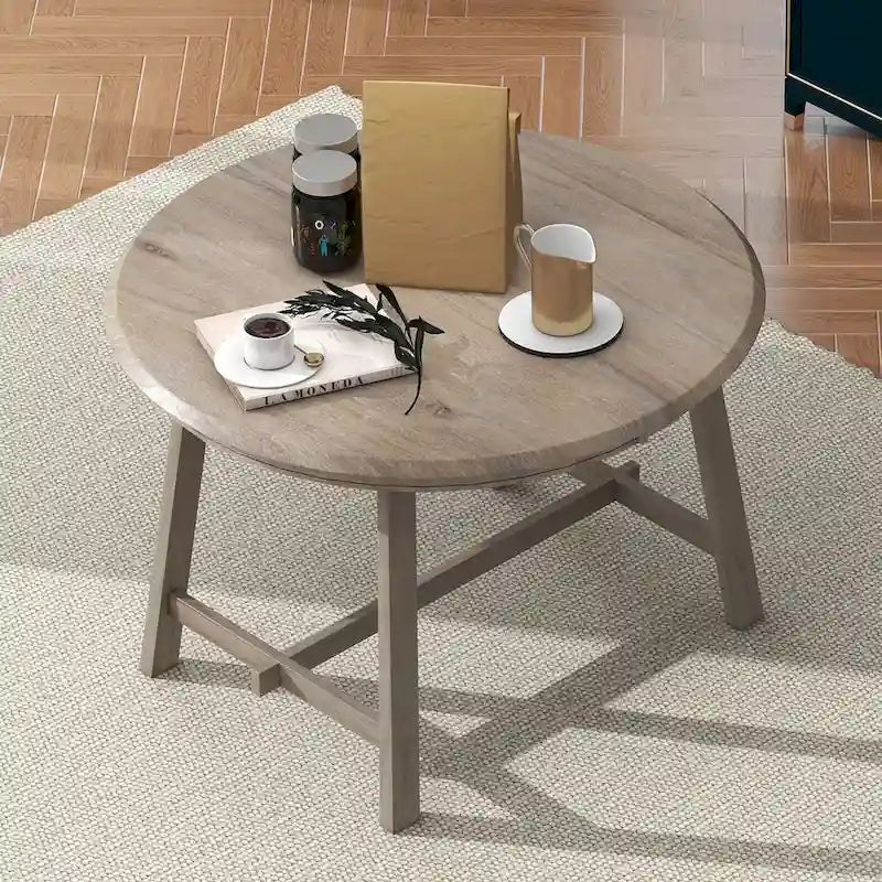 Table à manger ronde extensible en bois avec pieds en hévéa