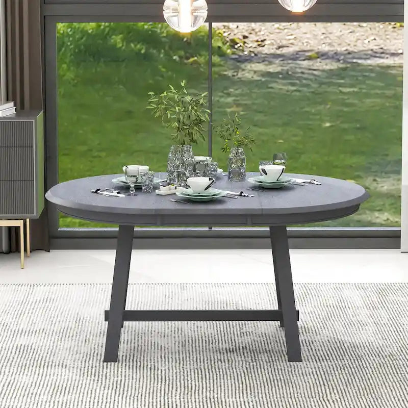 Table à manger ronde extensible en bois avec pieds en hévéa