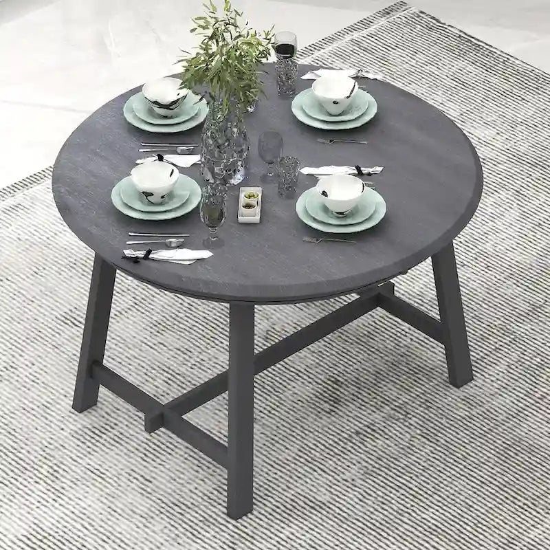 Table à manger ronde extensible en bois avec pieds en hévéa