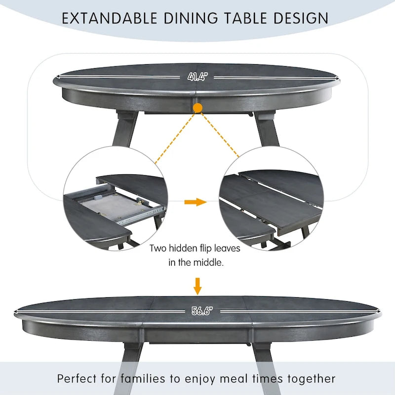 Table à manger ronde extensible en bois avec pieds en hévéa