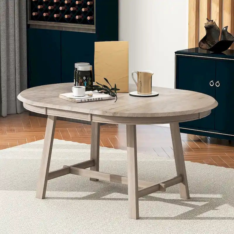Table à manger ronde extensible en bois avec pieds en hévéa