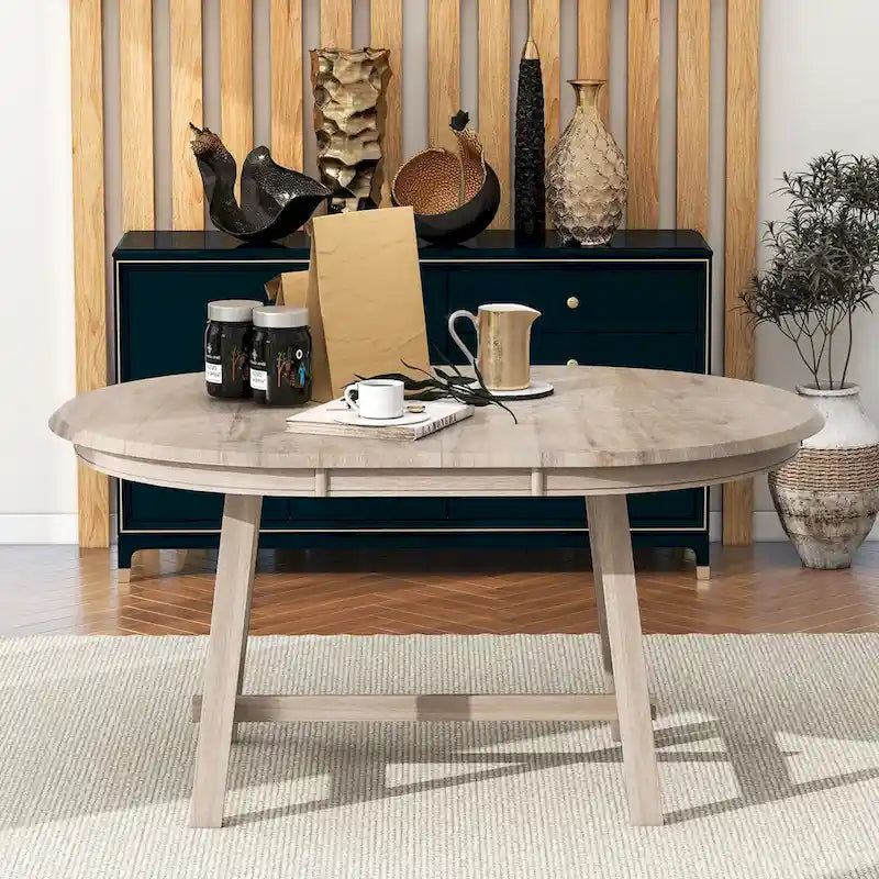 Table à manger ronde extensible en bois avec pieds en hévéa