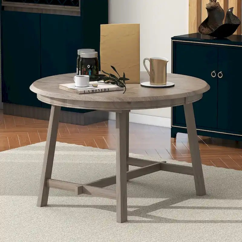 Table à manger ronde extensible en bois avec pieds en hévéa