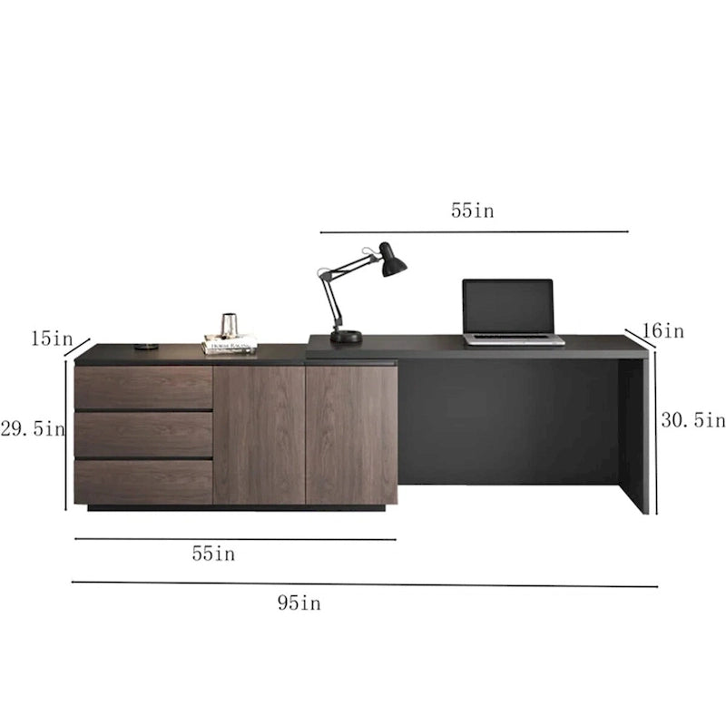 Bureau d'angle extensible avec tiroirs et armoire pour bureau à domicile
